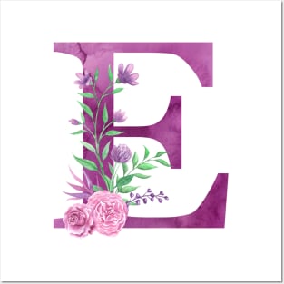 Floral Monogram E Beautiful Rose Bouquet Posters and Art